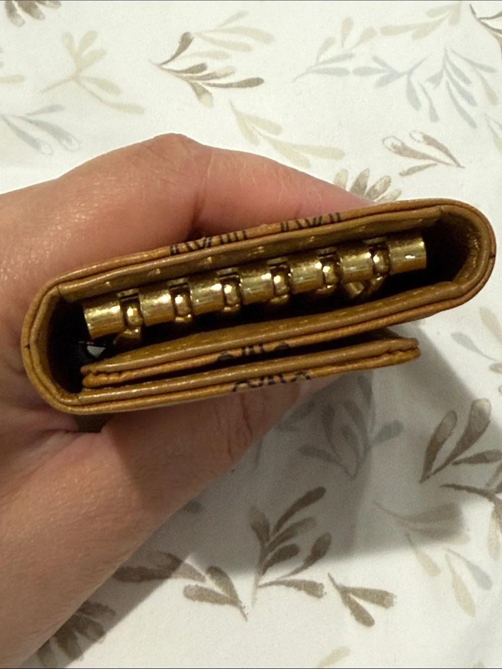 Authentic MCM Cognac Leather Key & Card Holder with Gold Corner Accent